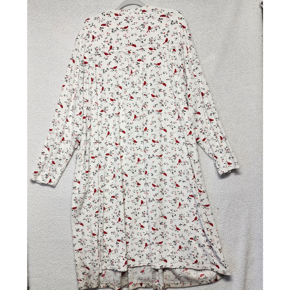 Aria Womens Velour Nightgown Size 4X White Red Cardinal Bird Print Long Sleeve - Picture 2 of 11